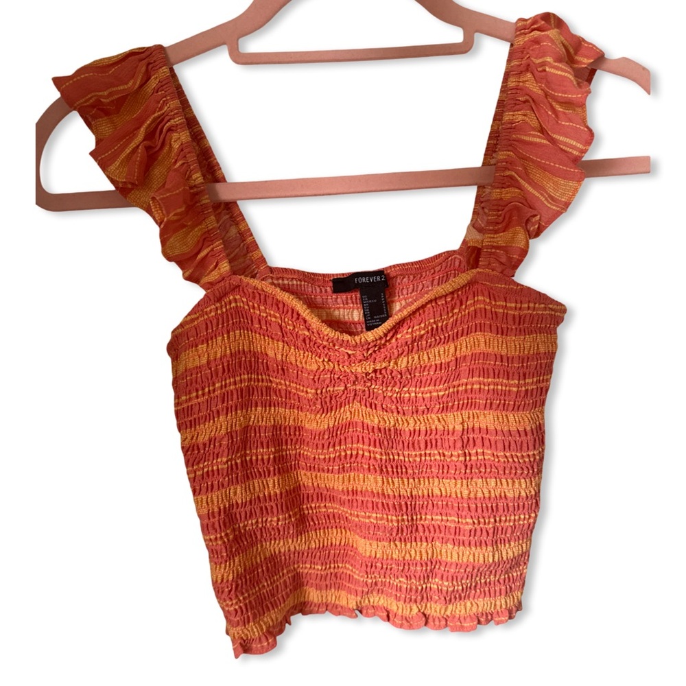 Forever 21 Orange Flutter Sleeve Crop Top